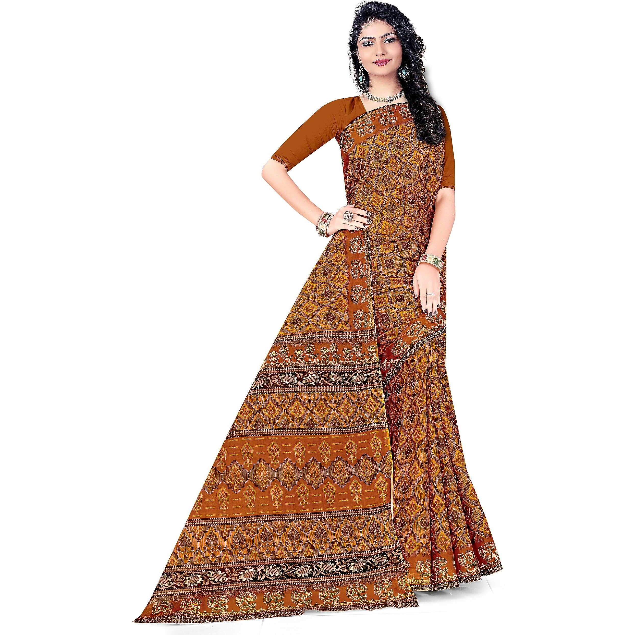 TAMAIRA FASHION Women's Plain Weave Pure Cotton Saree Without Blouse Piece(11188_Mustard)