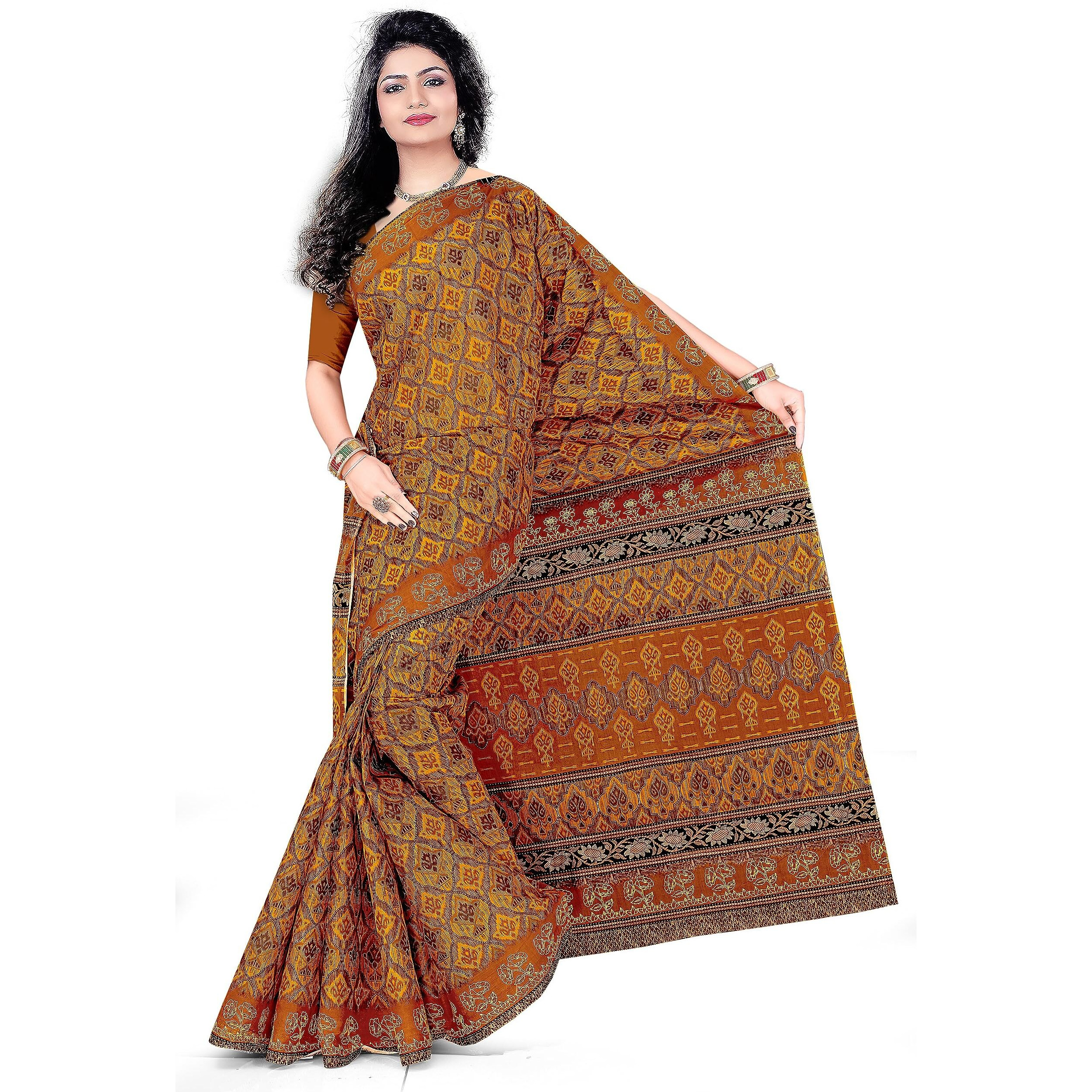 TAMAIRA FASHION Women's Plain Weave Pure Cotton Saree Without Blouse Piece(11188_Mustard)