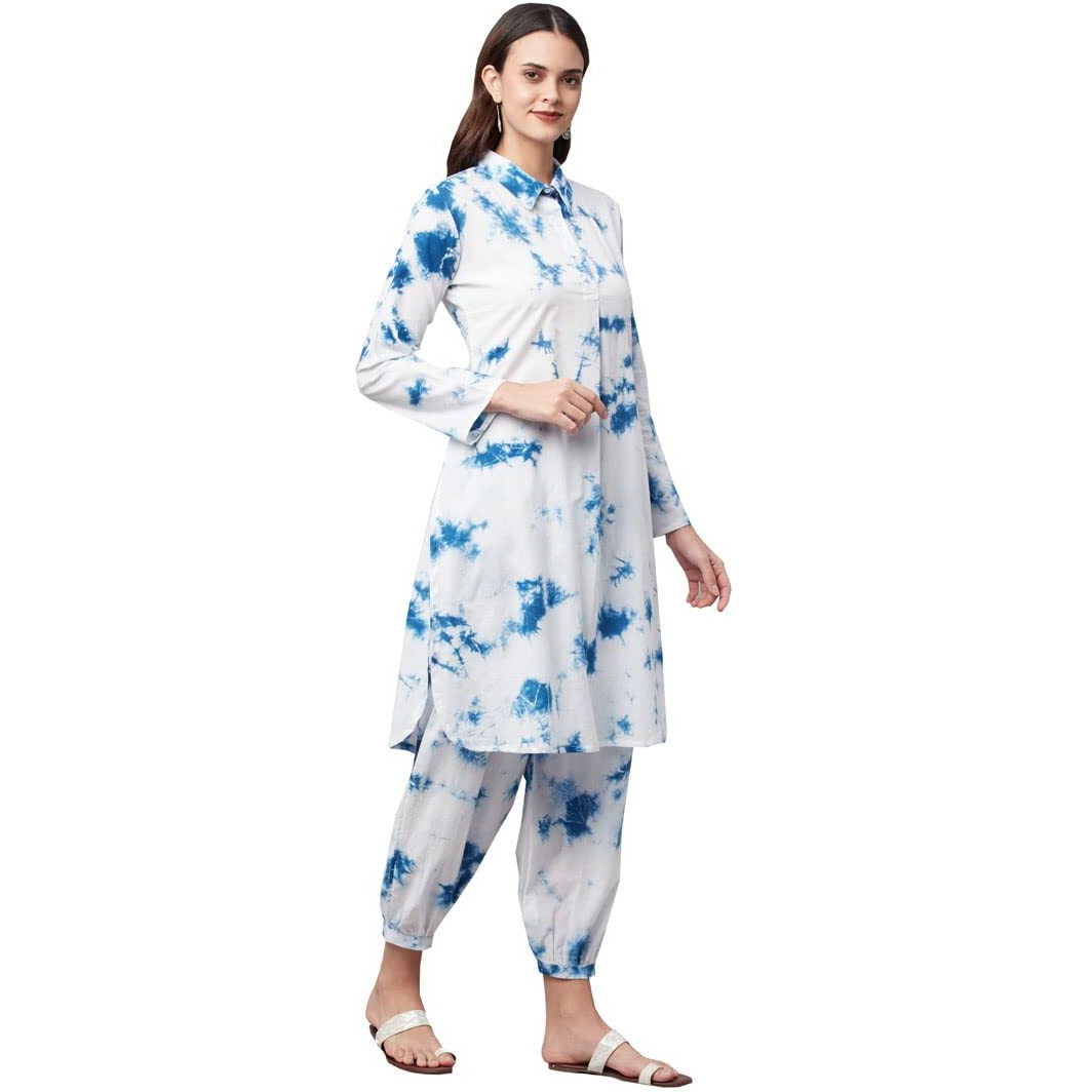 Divena Pink Cotton Shirt Style Kurta Hem Cuffed Pant Co-ord Set