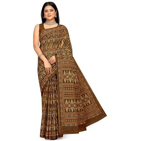 Tamaira Fashion Women's Plain Cotton Saree (11541_Coffee