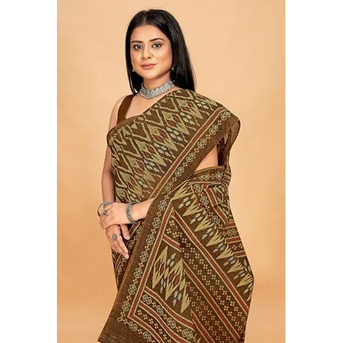 Tamaira Fashion Women's Plain Cotton Saree (11541_Coffee