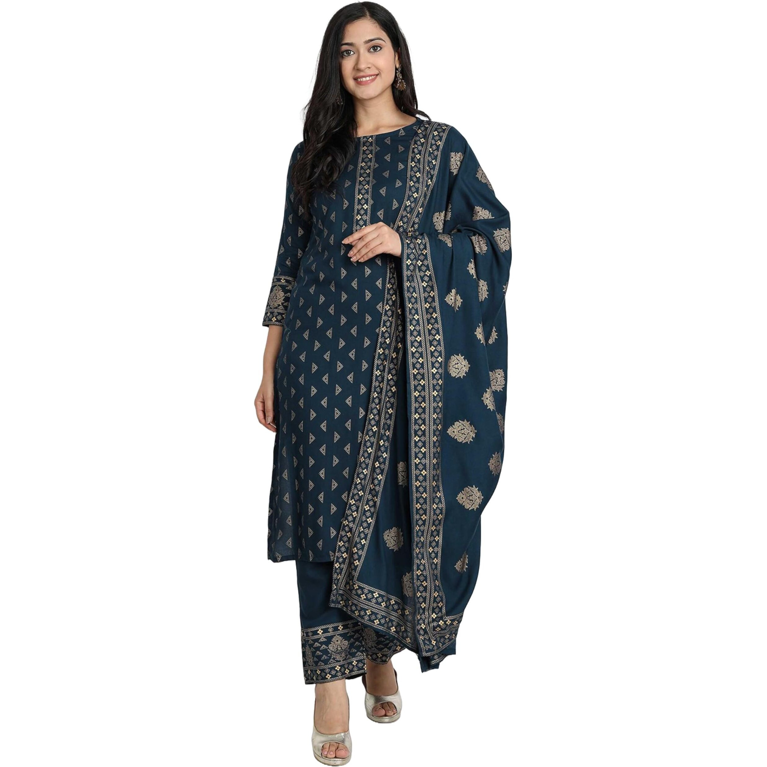 Alvami Women Printed Straight Kurta and Pant Set with Dupatta (XXL)