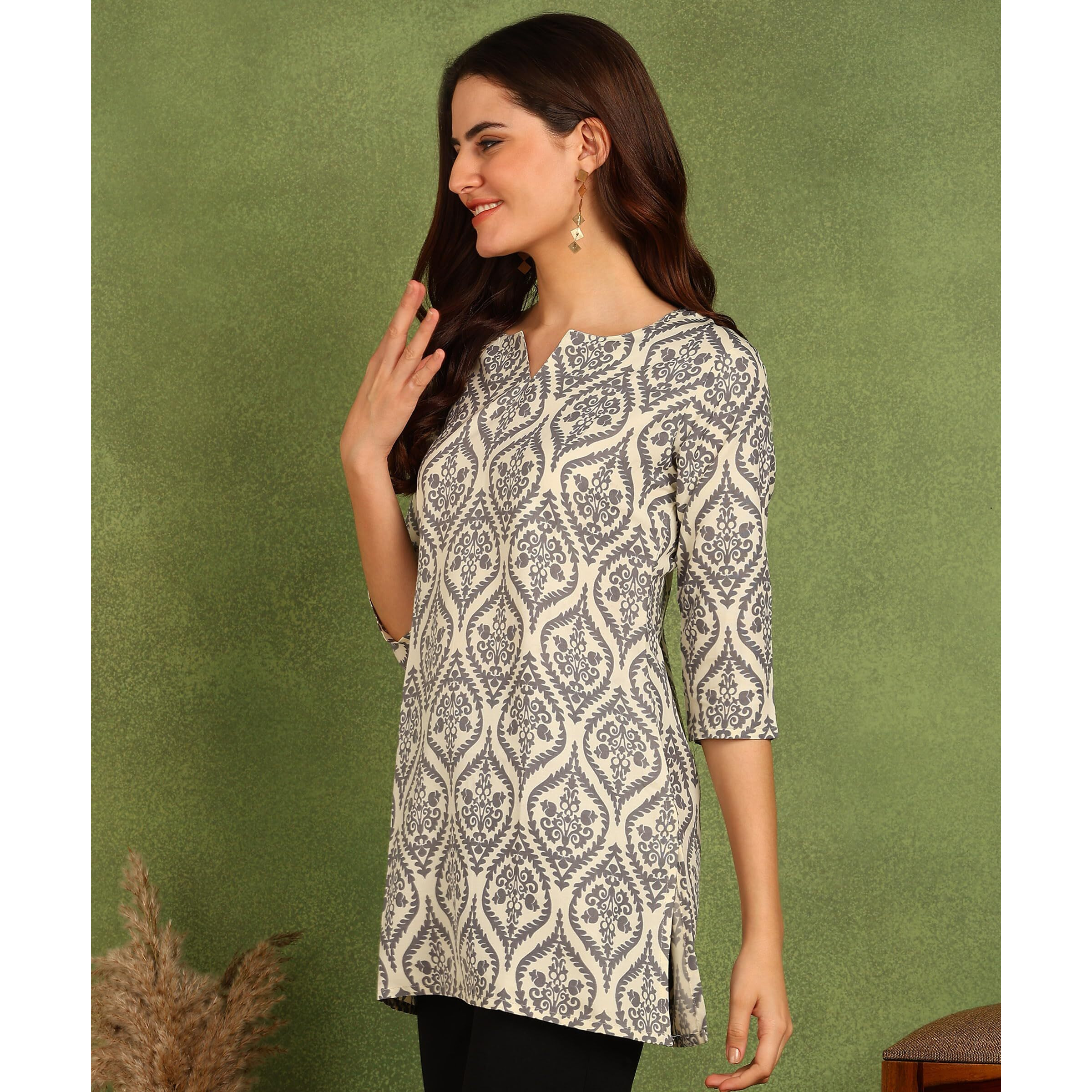 AAYLA Poly Rayon Gray color short kurti for women&Girls