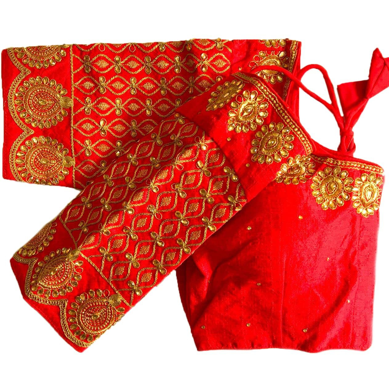 Pujia Mills Women's Silk Embroidery Coding Multi Work Readymade Saree Blouse (Bansi_Red_38)