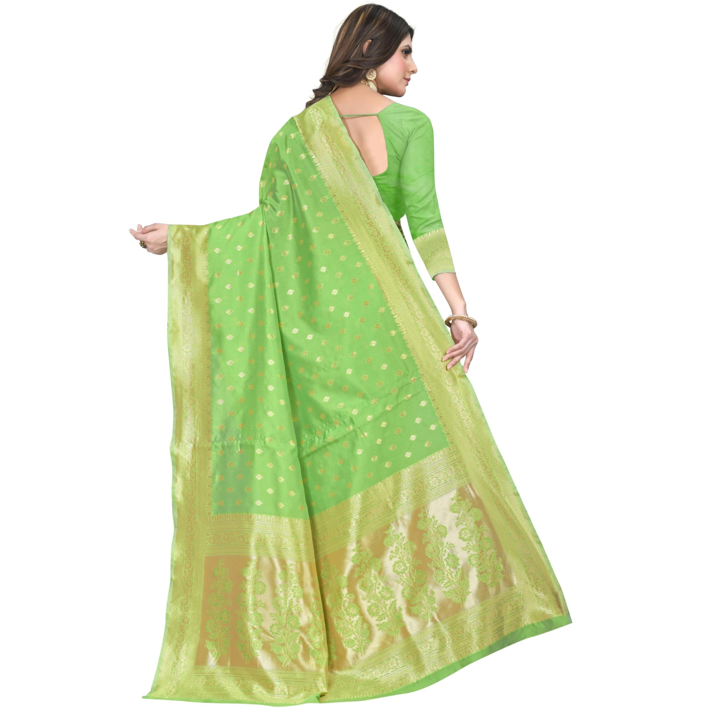 C J Enterprise Women's Pure Kanjivaram Silk Saree Soft Banarasi Design Wear Kanchipuram Pattu Sarees Latest Party Cotton Sari collections With Blouse Piece for Wedding sadi 2024 (Pari159 Parot Green)