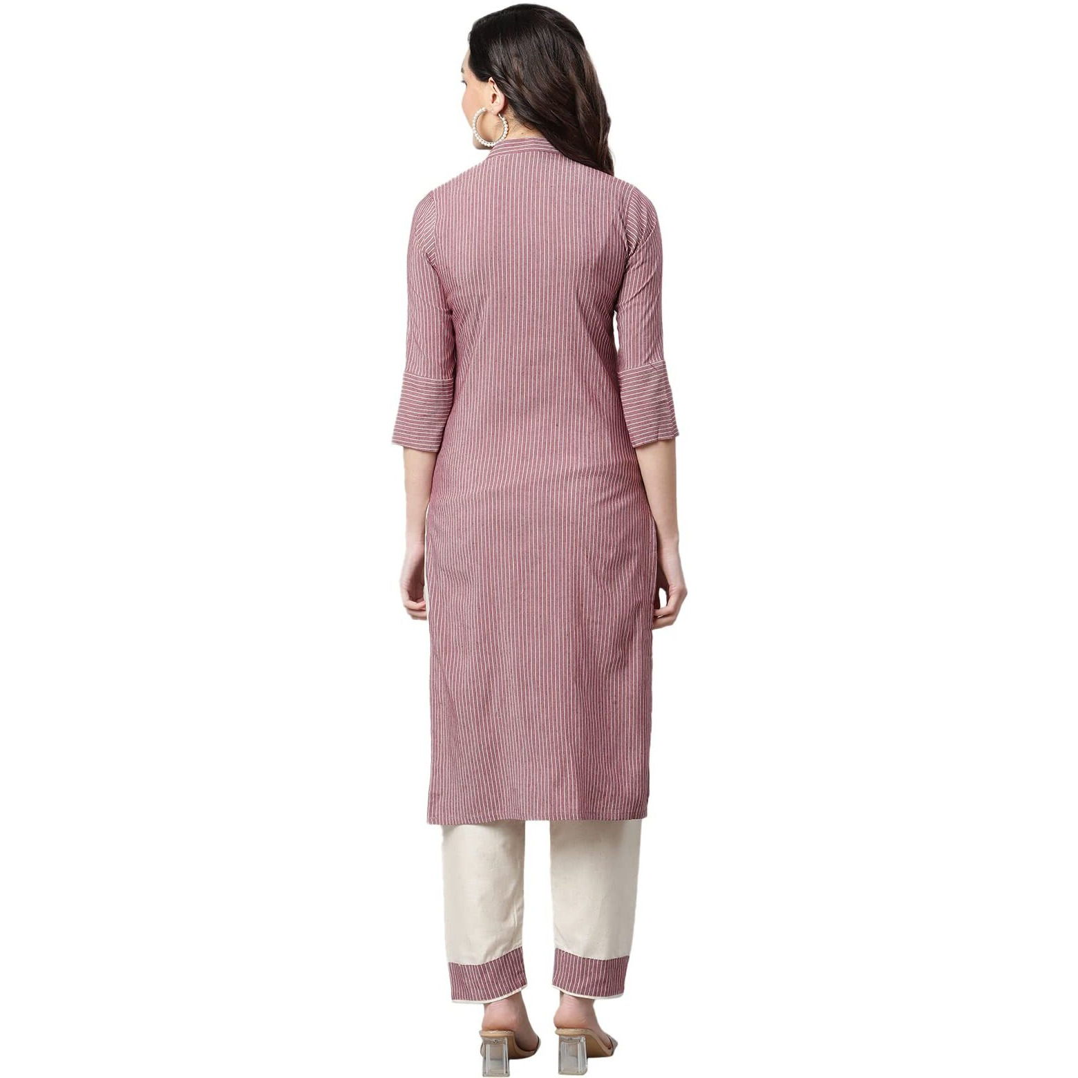 OM SAI LATEST CREATION Women Latest Rayon Rajasthani Printed Kurta With Pant Set Straight Kurti (Medium, Pink)