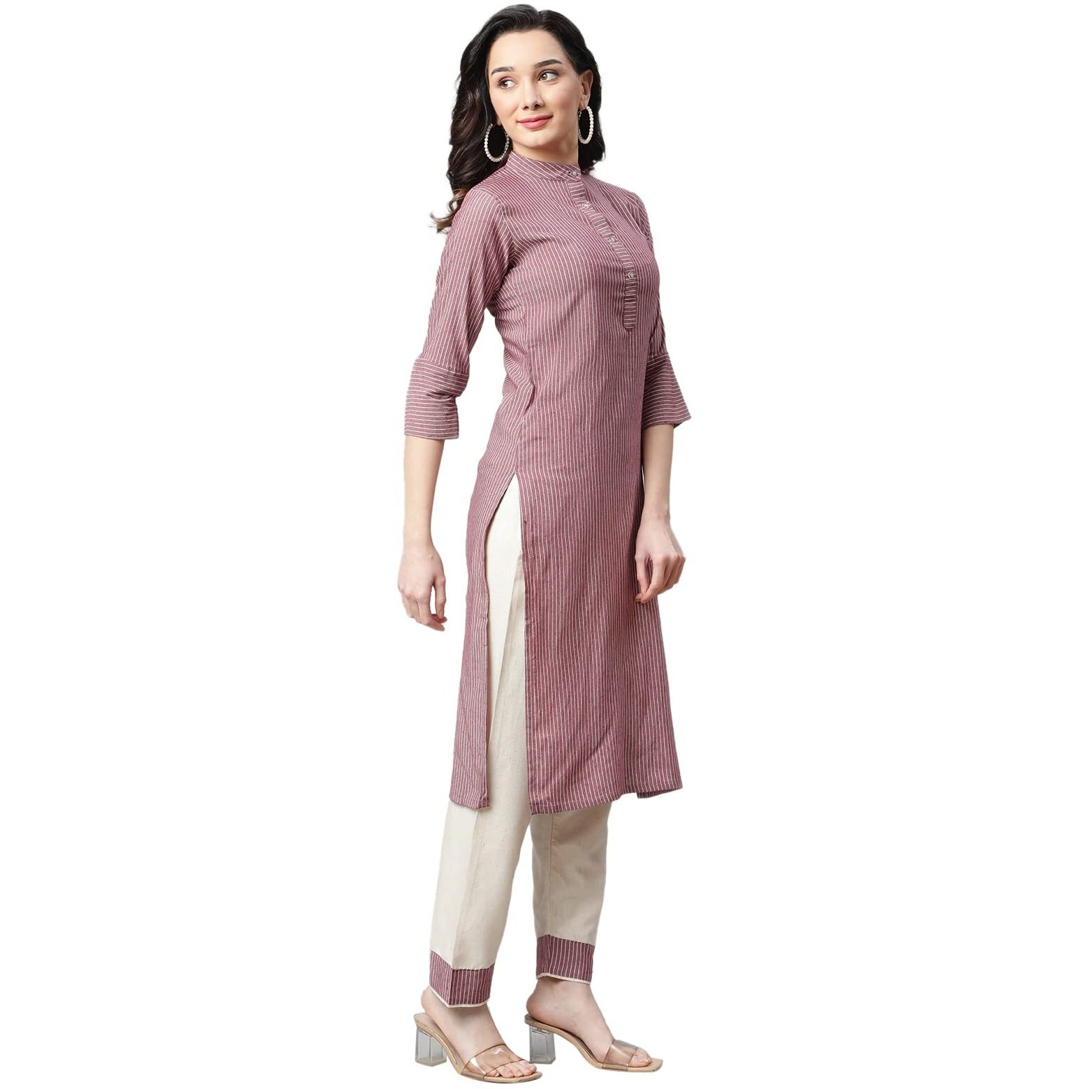OM SAI LATEST CREATION Women Latest Rayon Rajasthani Printed Kurta With Pant Set Straight Kurti (Medium, Pink)