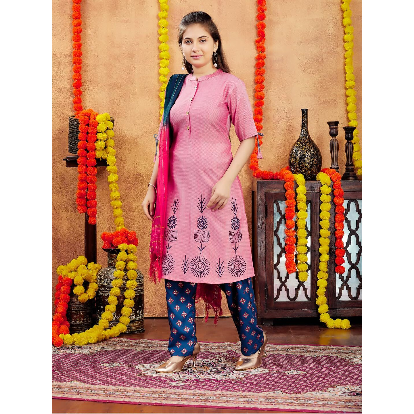 Aarika Girl's Cotton Regular Tunic Shirt (KURTI-K-42_Red_40)