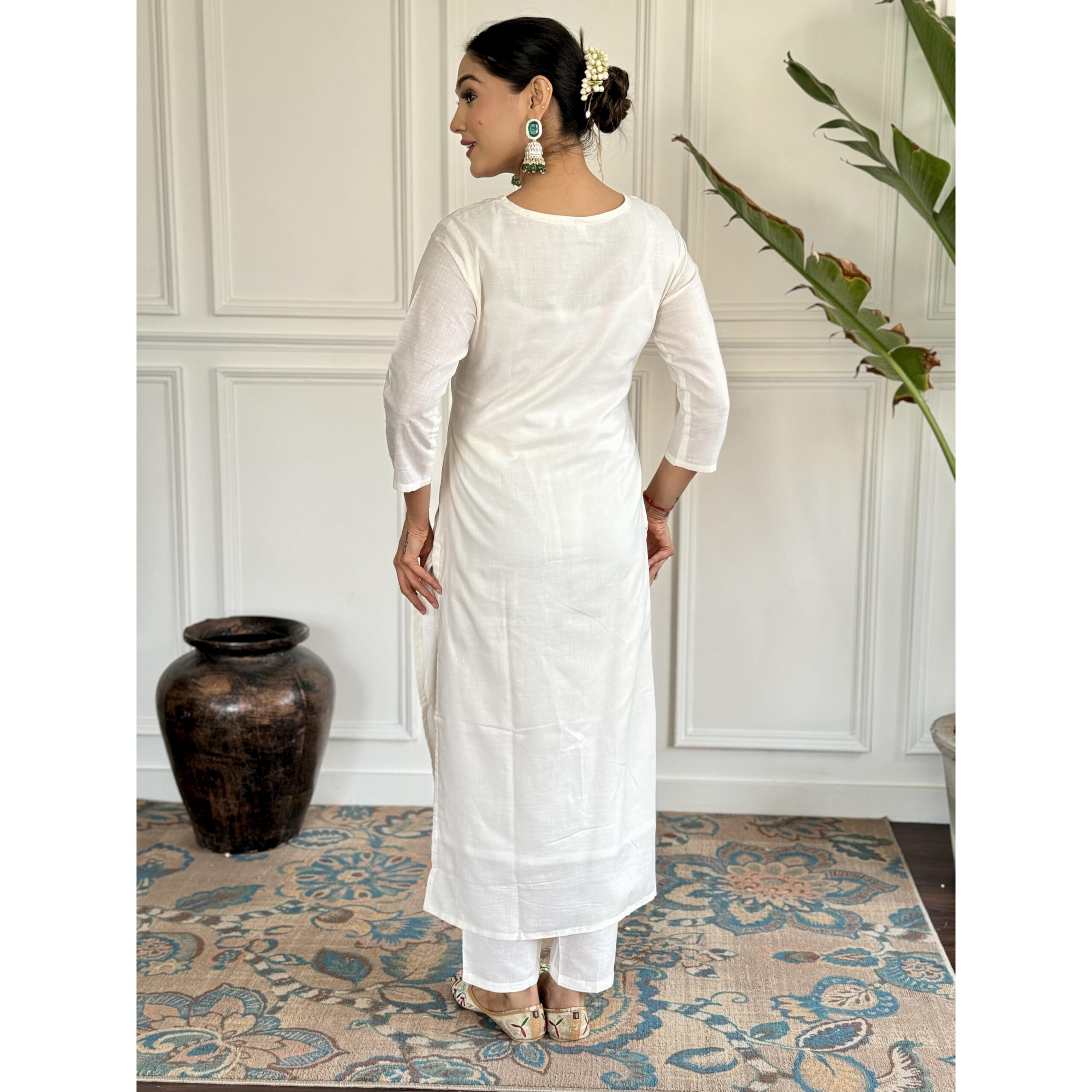 Naixa Women's Pink Viscose Cotton Embroidered Straight Kurta with Viscose Cotton Pant and Cotton Dupatta Sets (NX-585-Pista-XL)