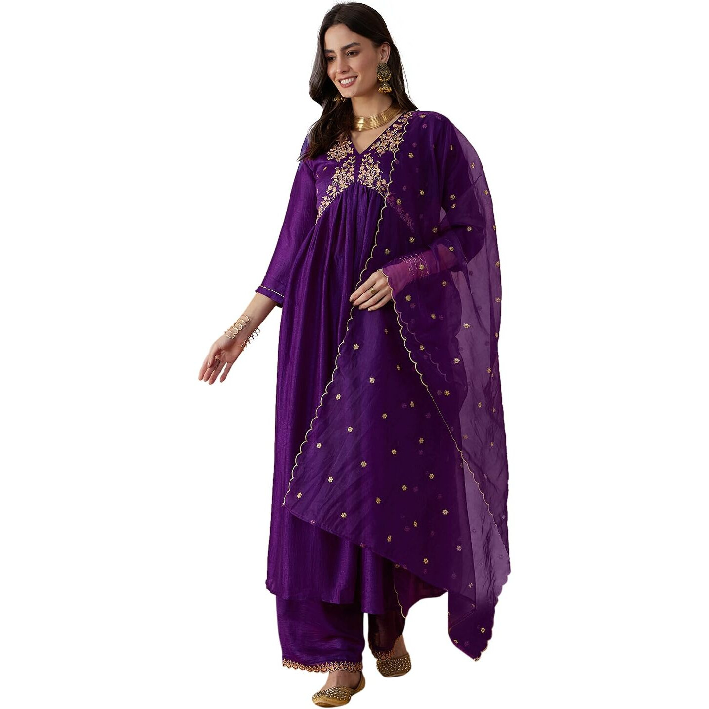 SheWill Purple Vichitra Zari Sequence Embroidery Top with Palazzo and Cut Work Dupatta (SHEKS8072_ALA_A)