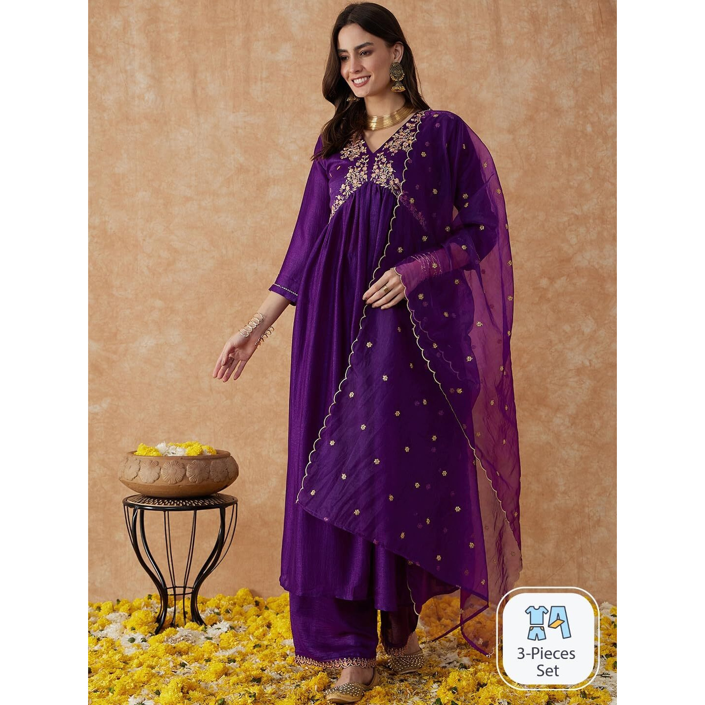 SheWill Purple Vichitra Zari Sequence Embroidery Top with Palazzo and Cut Work Dupatta (SHEKS8072_ALA_A)