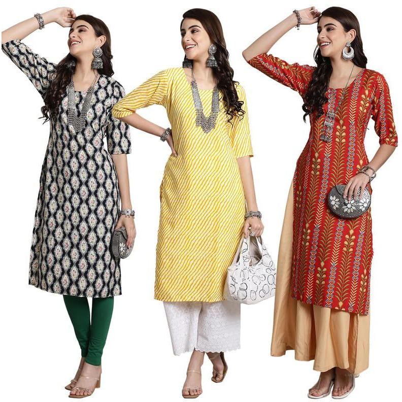 7Threads Kurti for Women || Printed Short Round Kurta for Women || Fancy Kurti || Formal Office Wear Kurtis for Women || Stitched Kurti (AMZ-450-433-441-L)
