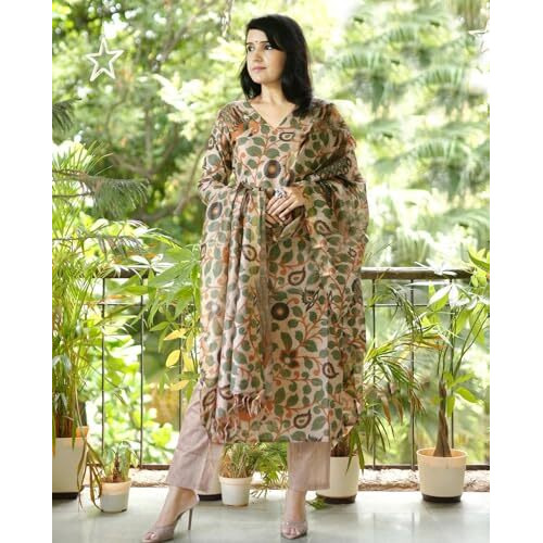 ANNI DESIGNER Women's Cotton Blend Straight Printed Kurta with Pant & Dupatta (Uskana Beige_M_Cream_Medium)