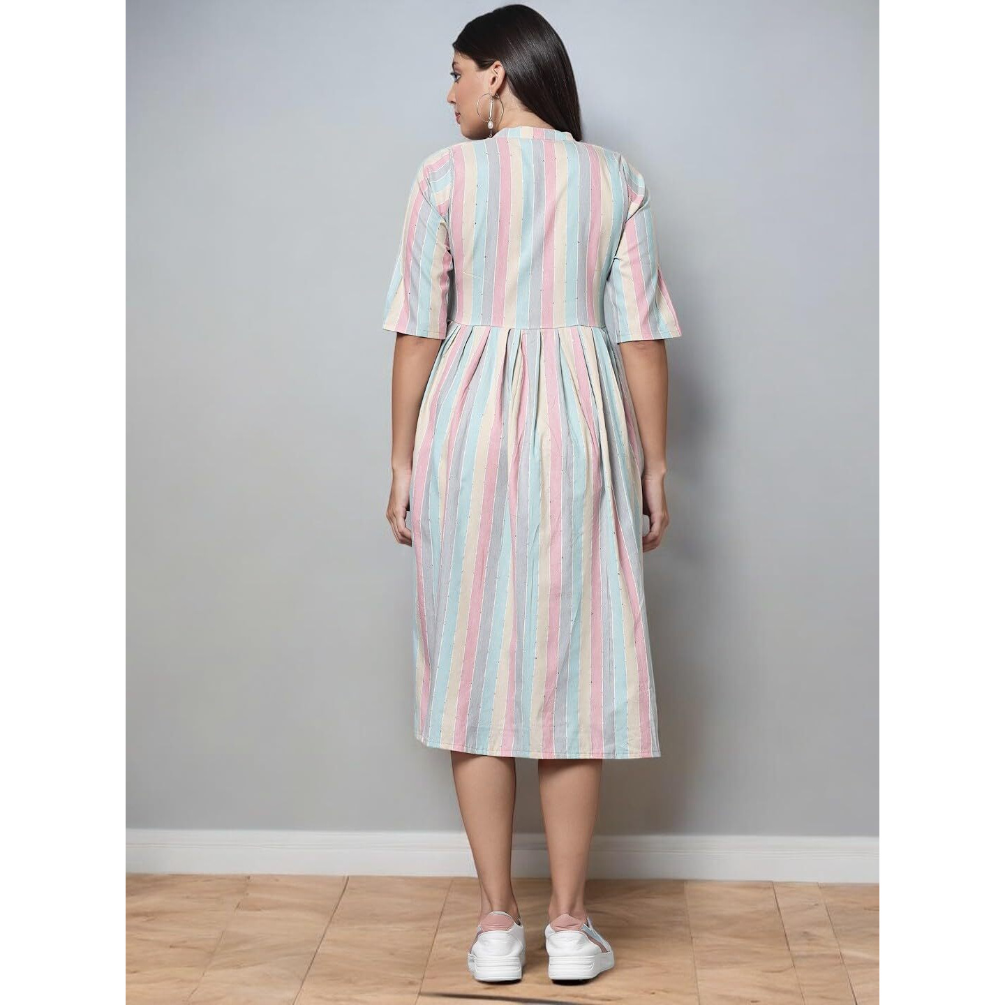 Vinchic Womens Pure Cotton Striped Anarkali Kurtis|Collar Kurti