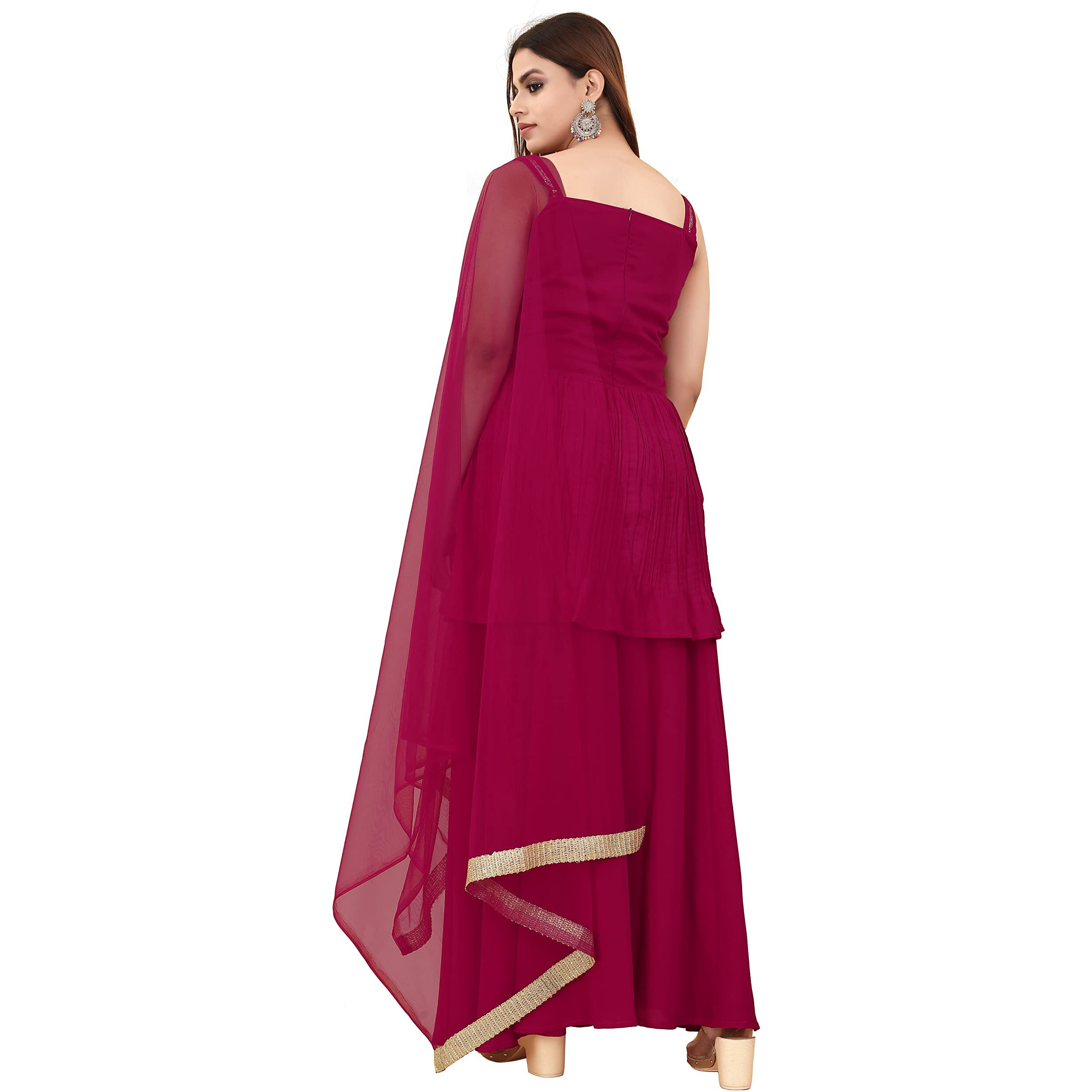 Angel f Studio Madhuri Dixit Women's Pink Viscose Kurta Sharara Set with Dupatta (Medium, Rani)