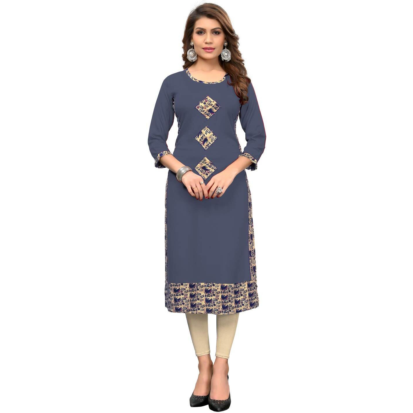 Vbuyz Women's Rayon Solid Stitched Straight Grey Kurti/Kurta (VF-KU-360-42)