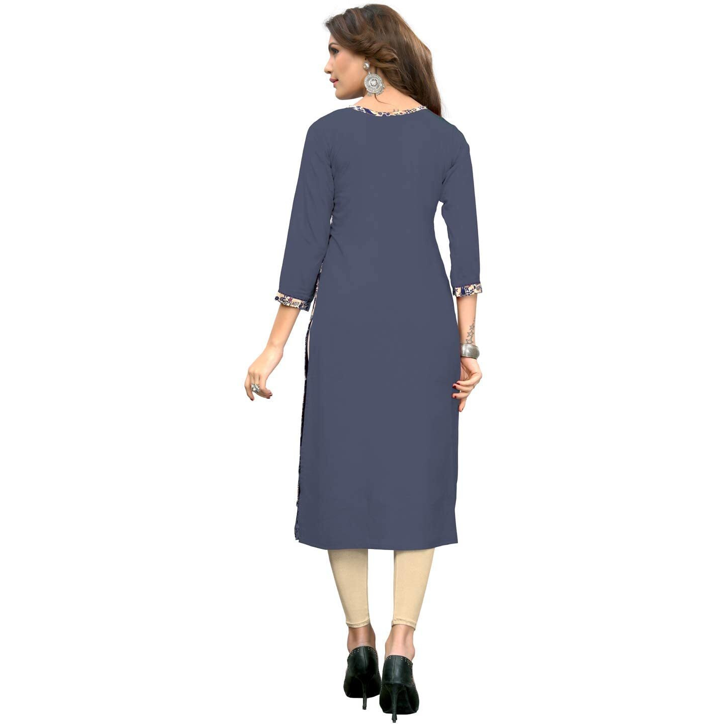 Vbuyz Women's Rayon Solid Stitched Straight Grey Kurti/Kurta (VF-KU-360-42)