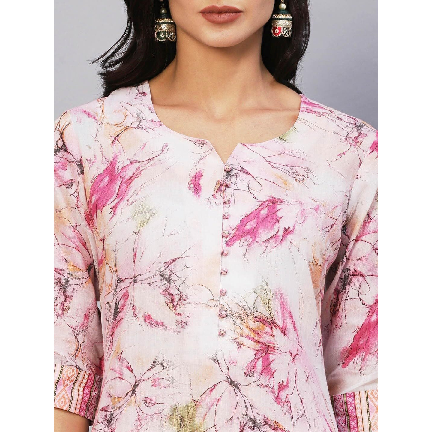 Bollyclues Women's Cotton Blend Printed Straight Kurta with Pant(BC-BI) Pink
