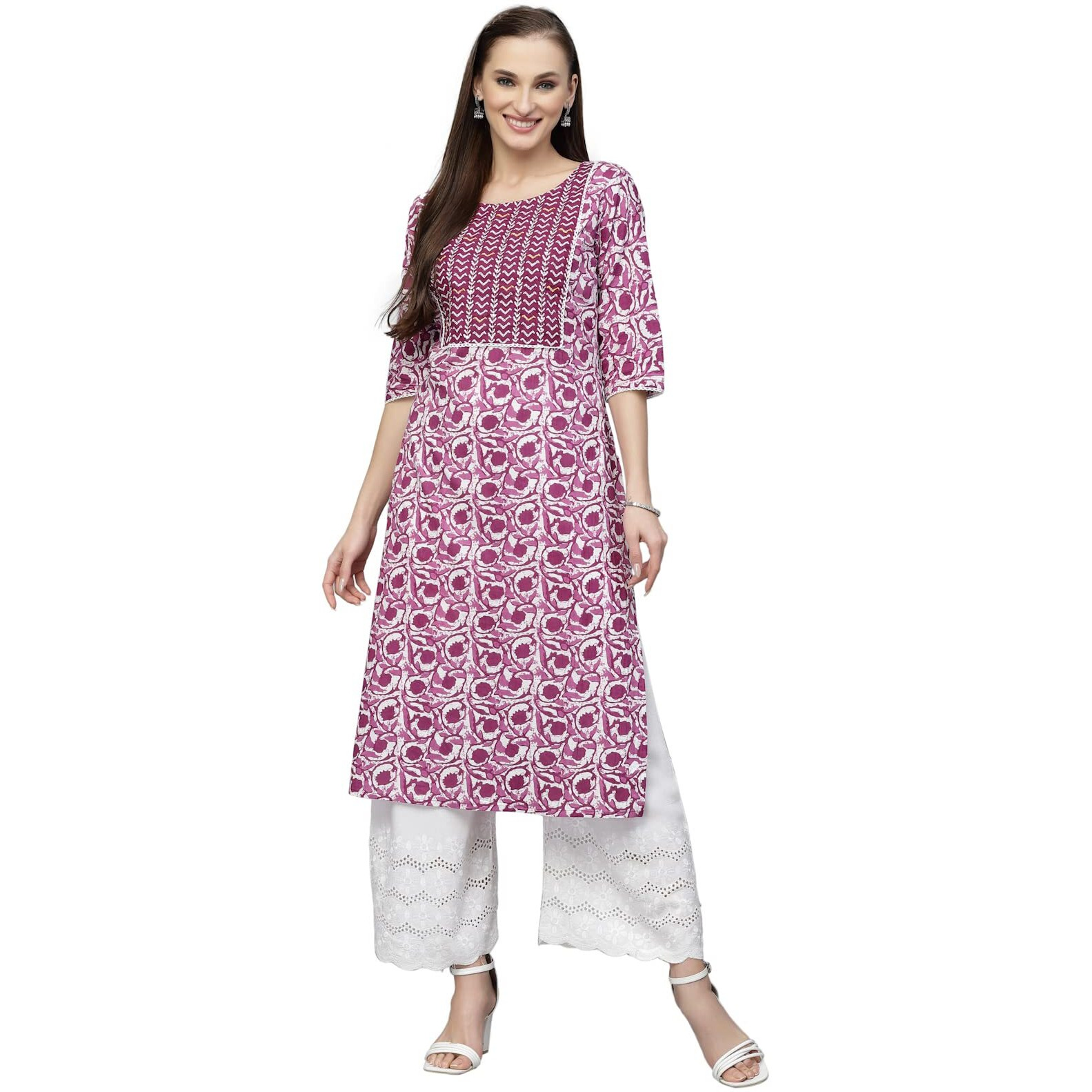 Stylum Women's Indigo Printed Cotton Slub Straight Kurta (PURPLEBIRD36_Purple, S)