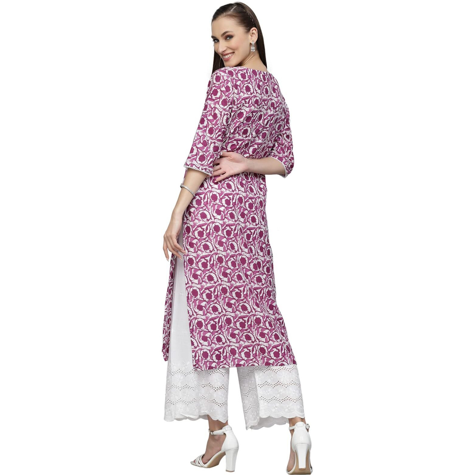 Stylum Women's Indigo Printed Cotton Slub Straight Kurta (PURPLEBIRD36_Purple, S)
