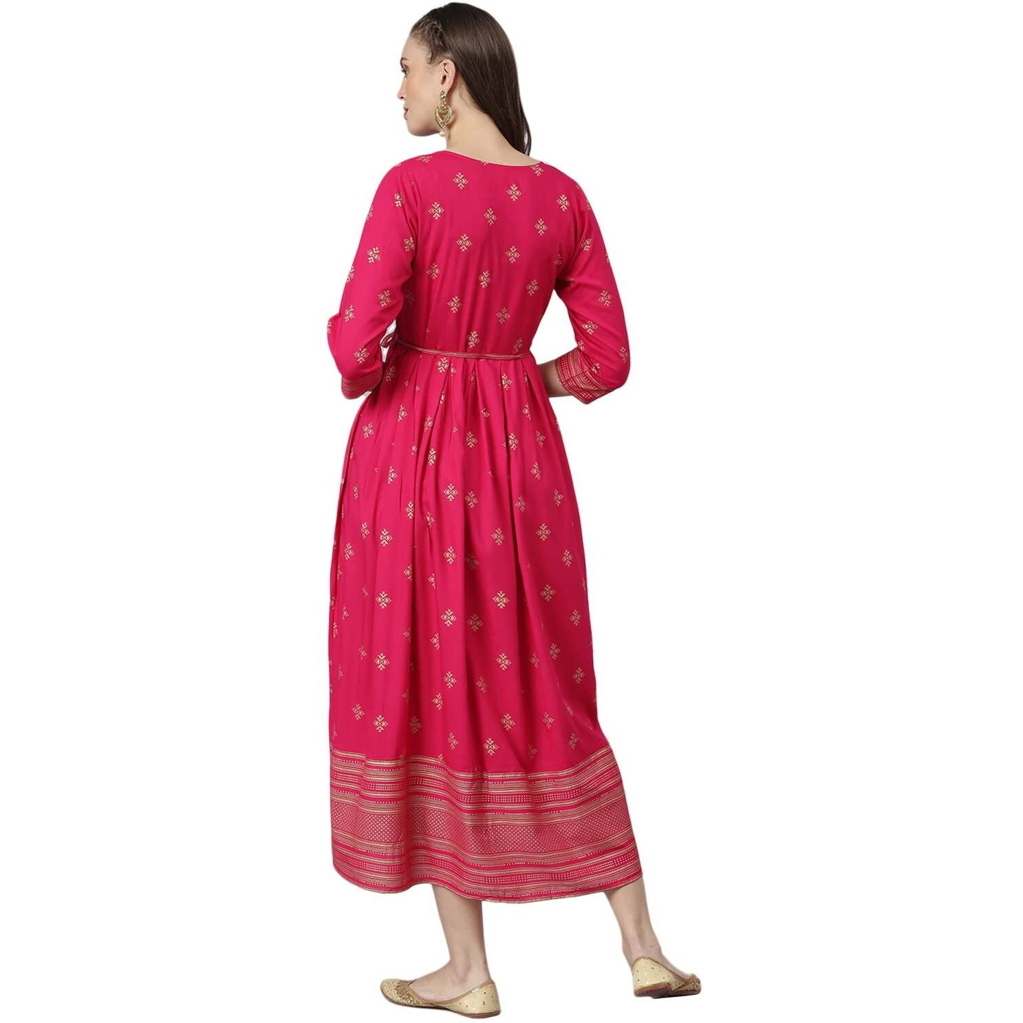 Stylum Women's Printed Rayon Flared Kurta (TONYPINK42_Pink, XL)