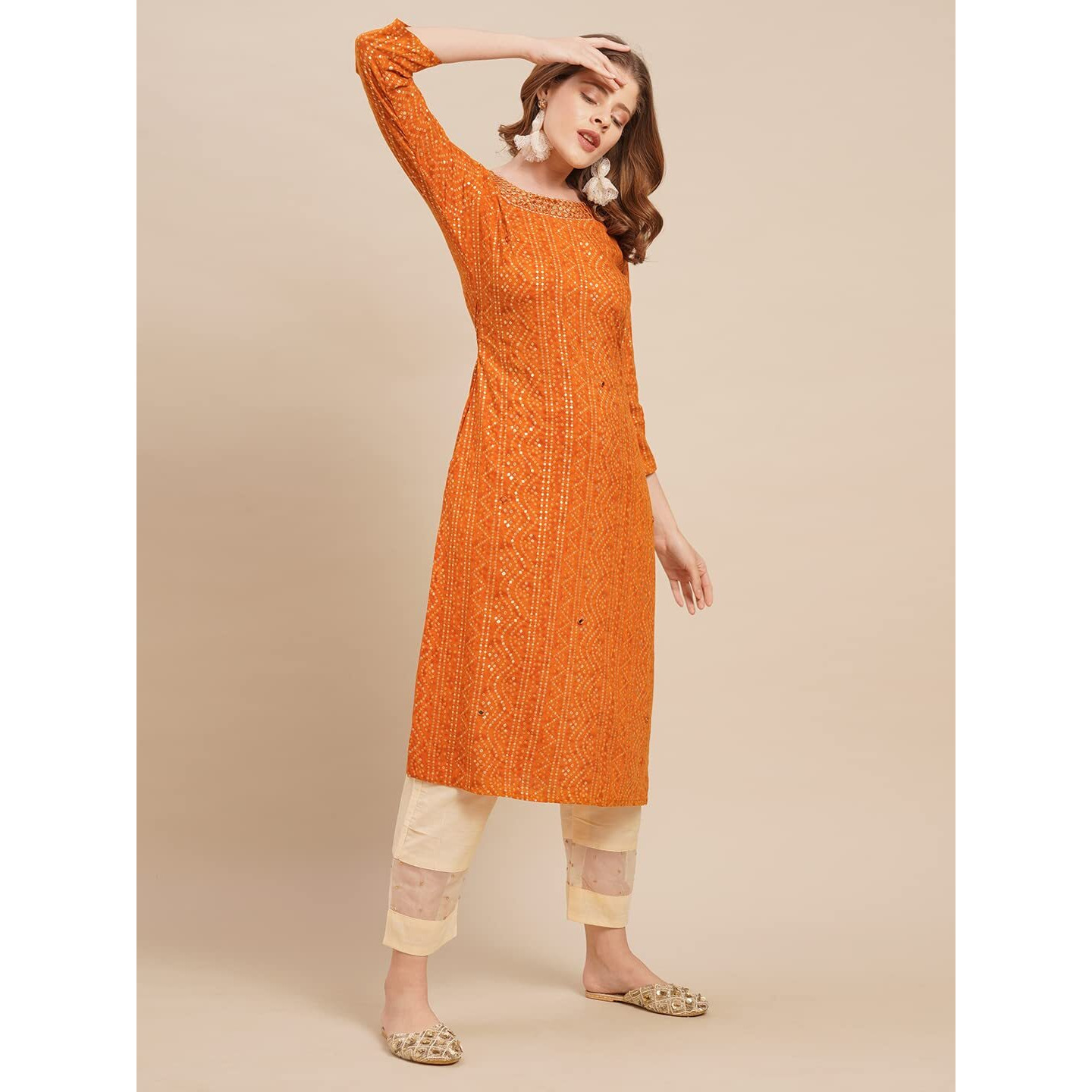 Fashor Women's Rayon Embroidered Straight Kurta (KA321A-2282210104_Deep Yellow