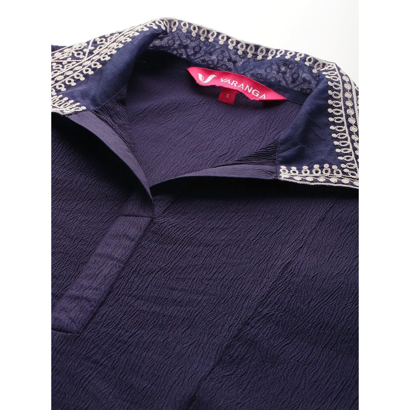 VARANGA Women Purple Dori Embroidered Collar, Long Sleeves With Cuff Detailed Kurta Set