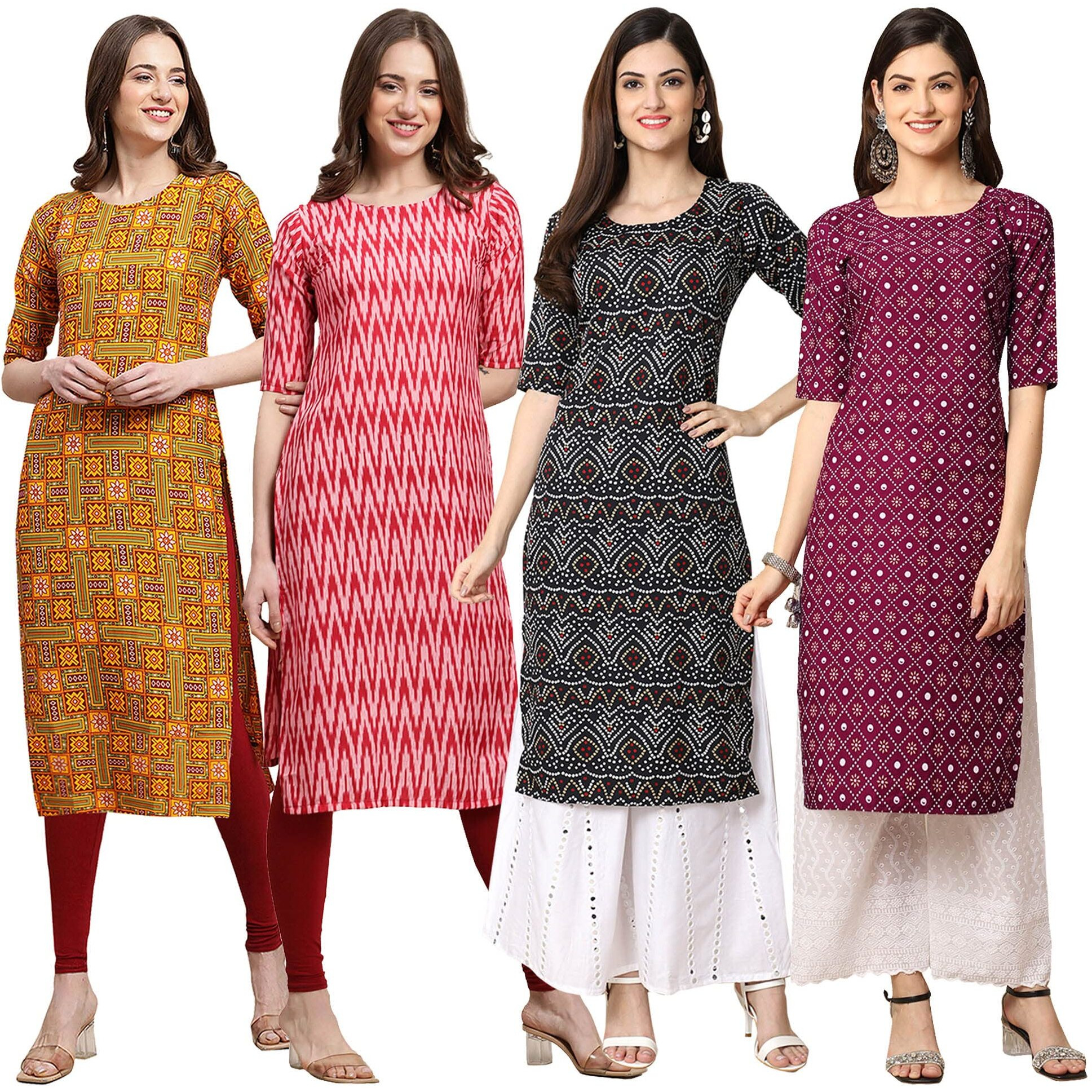 Pinkmint Women's Crepe Digital Print Straight Kurta [Pack of 4] (BD-333-328-373-355-XXL)