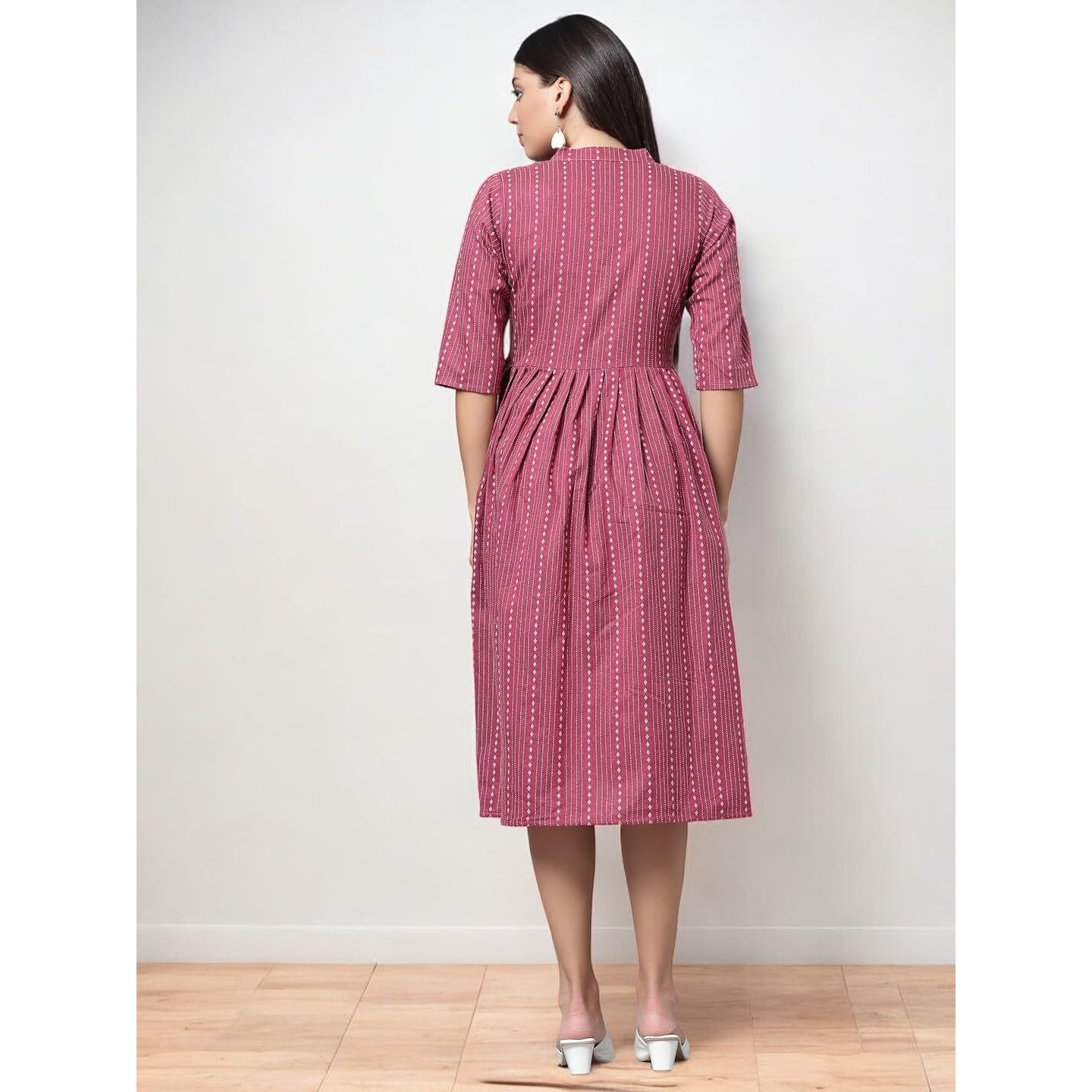 Vinchic Womens Pure Cotton Striped Anarkali Kurtis|Collar Kurti