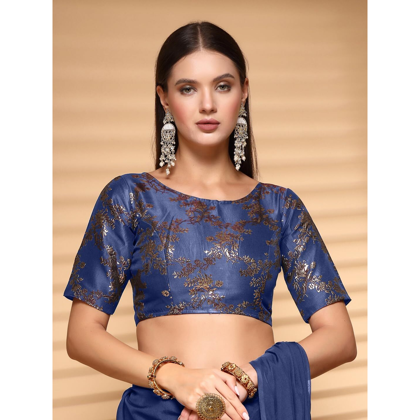 OOMPH Readymade Blouse for Women, Brocade, Boat Neck, rbbl518