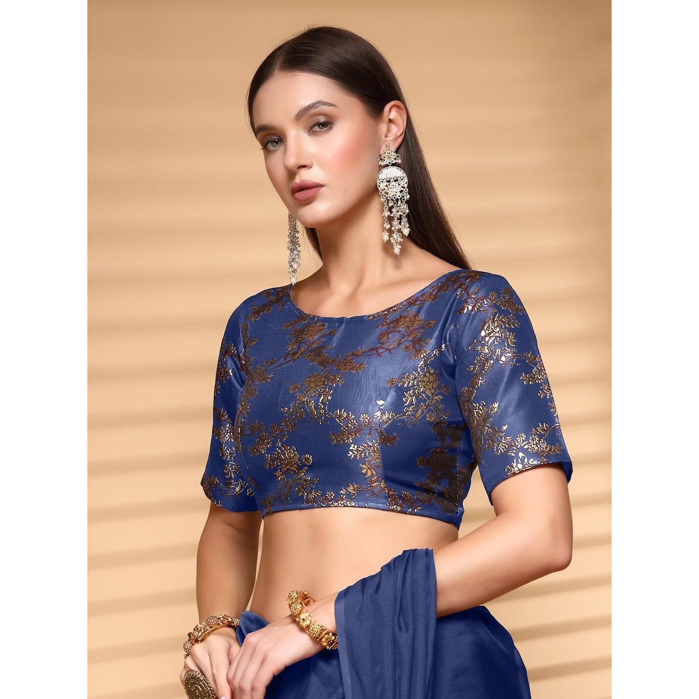 OOMPH Readymade Blouse for Women, Brocade, Boat Neck, rbbl518