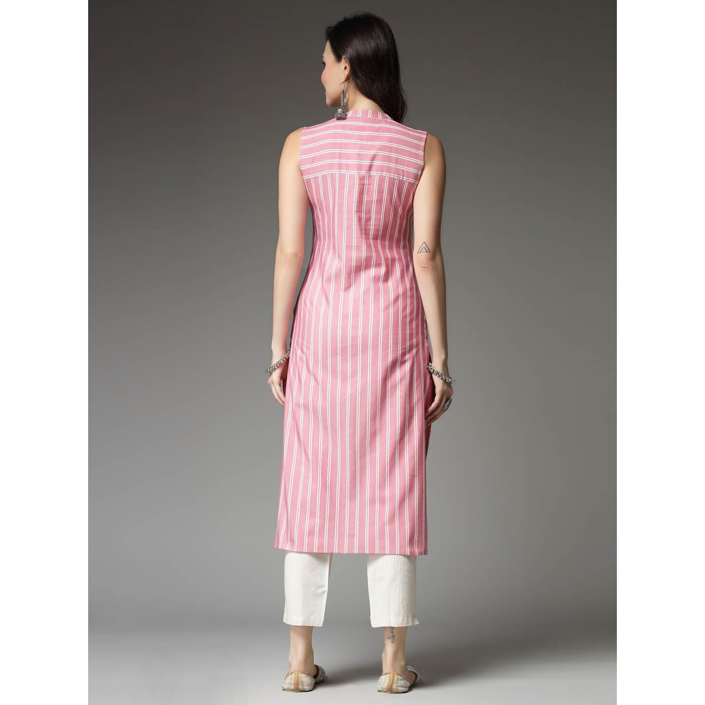 Stylum Women's Woven Striped Cotton Blend Straight Kurta (XSHERRYPINK38_Pink, M)