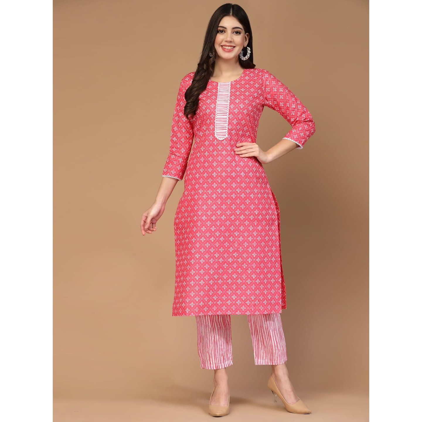 LookMark Women's Trendy Printed Cotton Blend Straight Kurta Pant Set||AZ-LM-P1-KS2100-XL Dark Pink