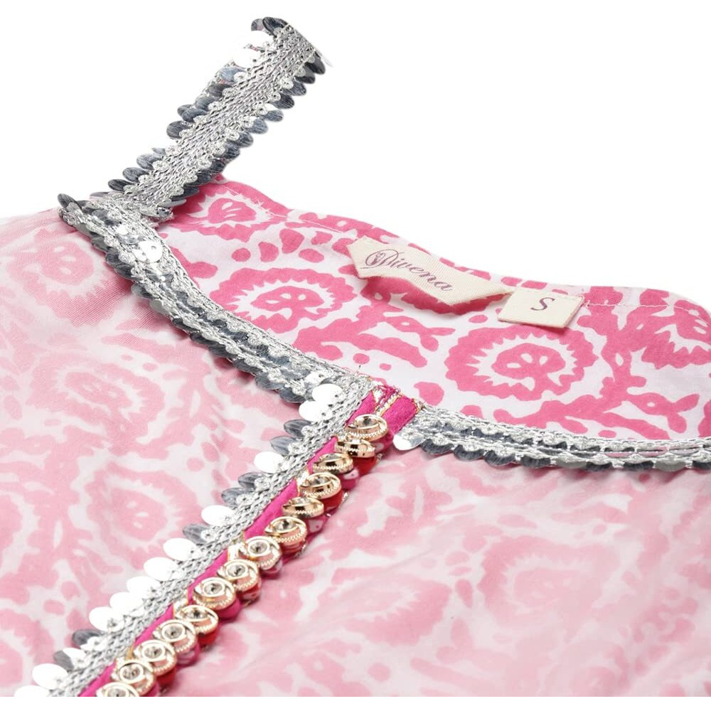 Divena Pink Cotton Sleeves less Anarkali Sharara set with Dupatta