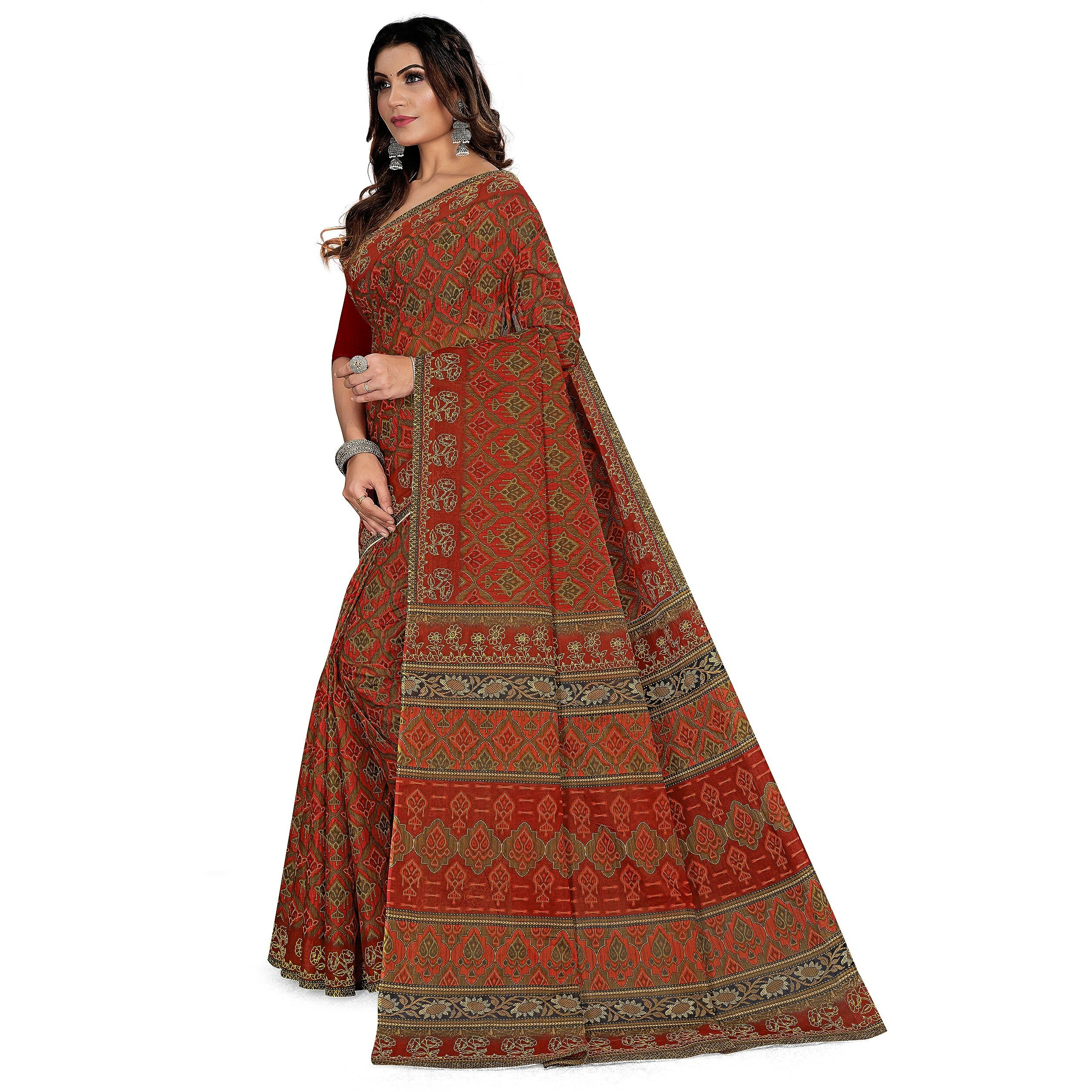 TAMAIRA FASHION Women's Plain Weave Pure Cotton Saree Without Blouse Piece(11188_Rust)