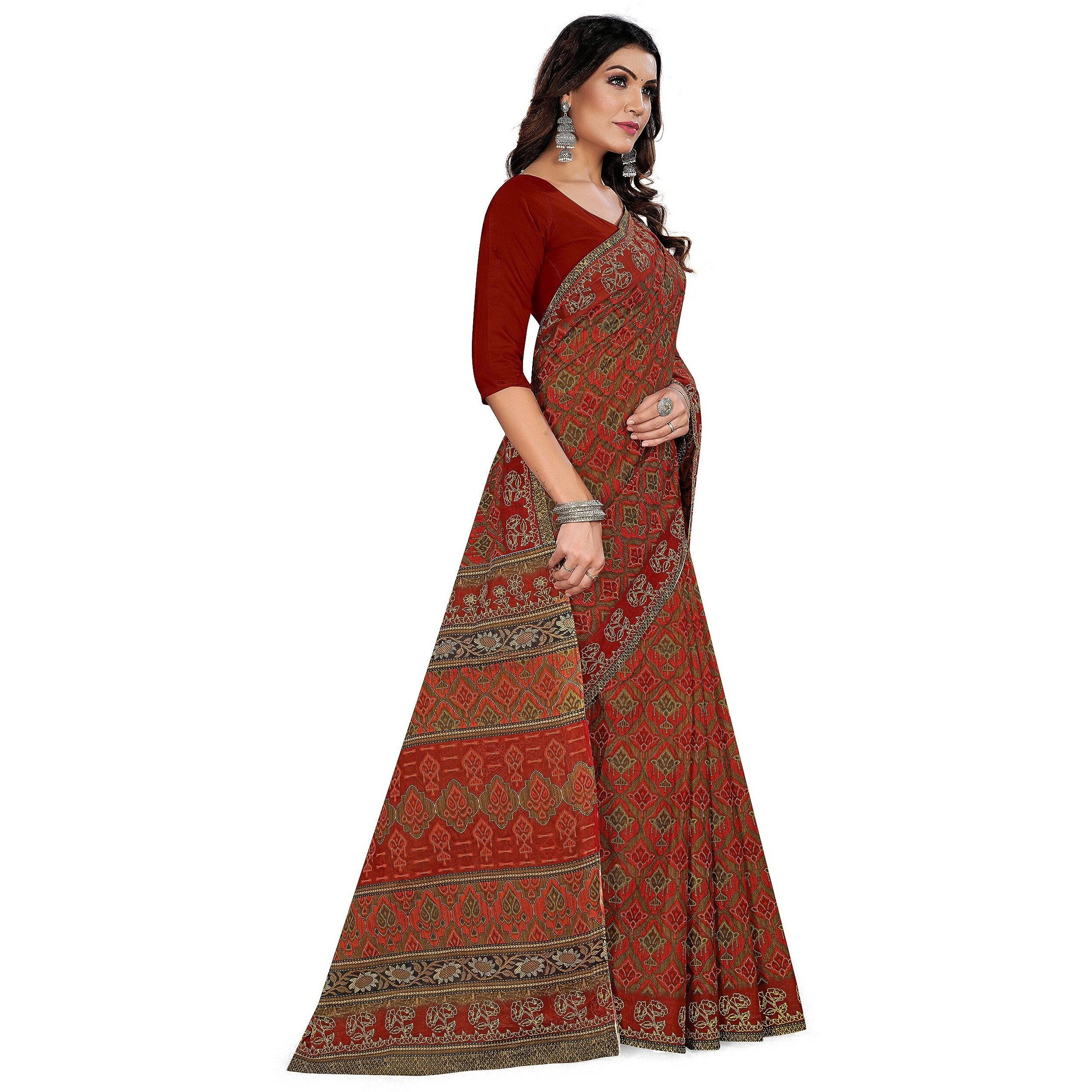 TAMAIRA FASHION Women's Plain Weave Pure Cotton Saree Without Blouse Piece(11188_Rust)