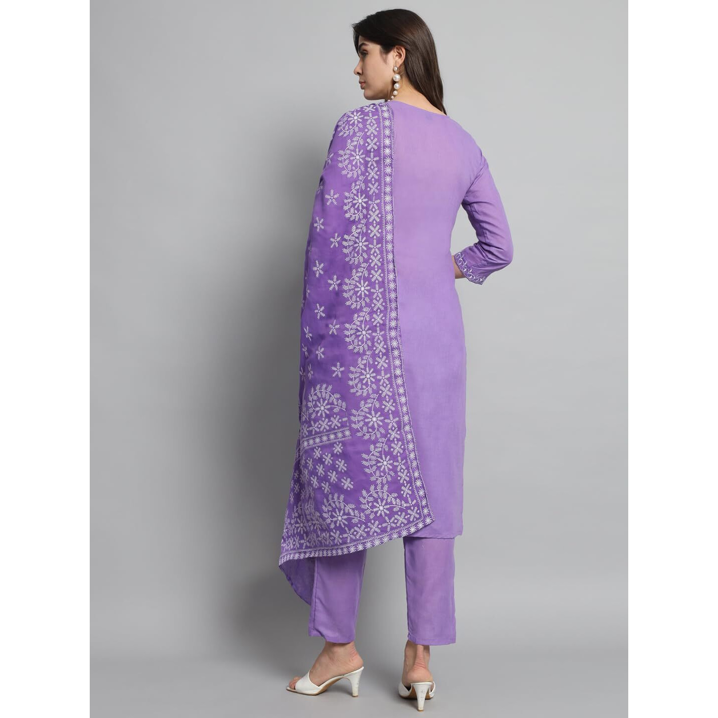 Naixa Women's Lavender Cotton Printed Straight Kurta with Cotton Pant and Cotton Printed Dupatta Sets [S-Eva-Lavender (M)]