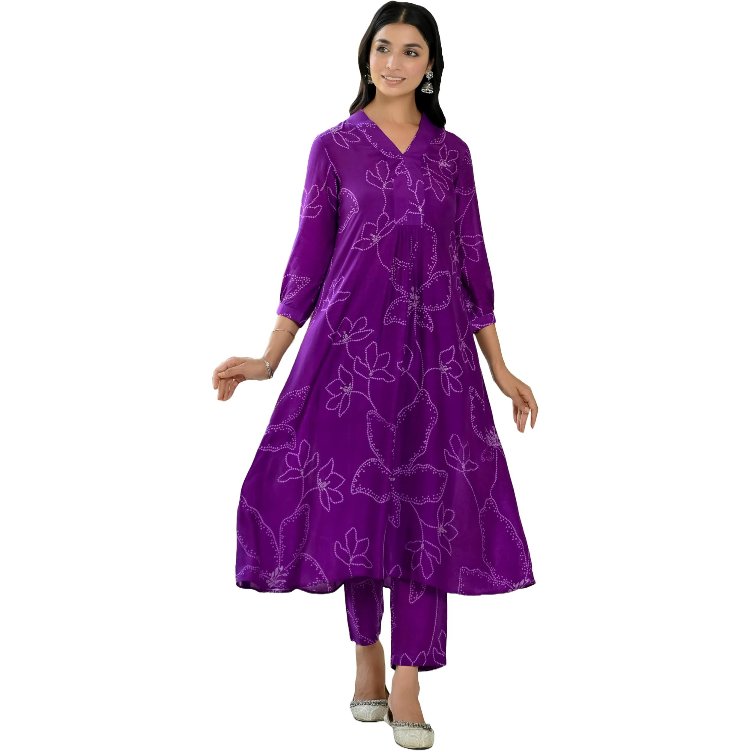 ANNI DESIGNER Women's Cotton Blend Anarkali Printed Kurta with Pant (Marup Begani_S_Begani_Small)