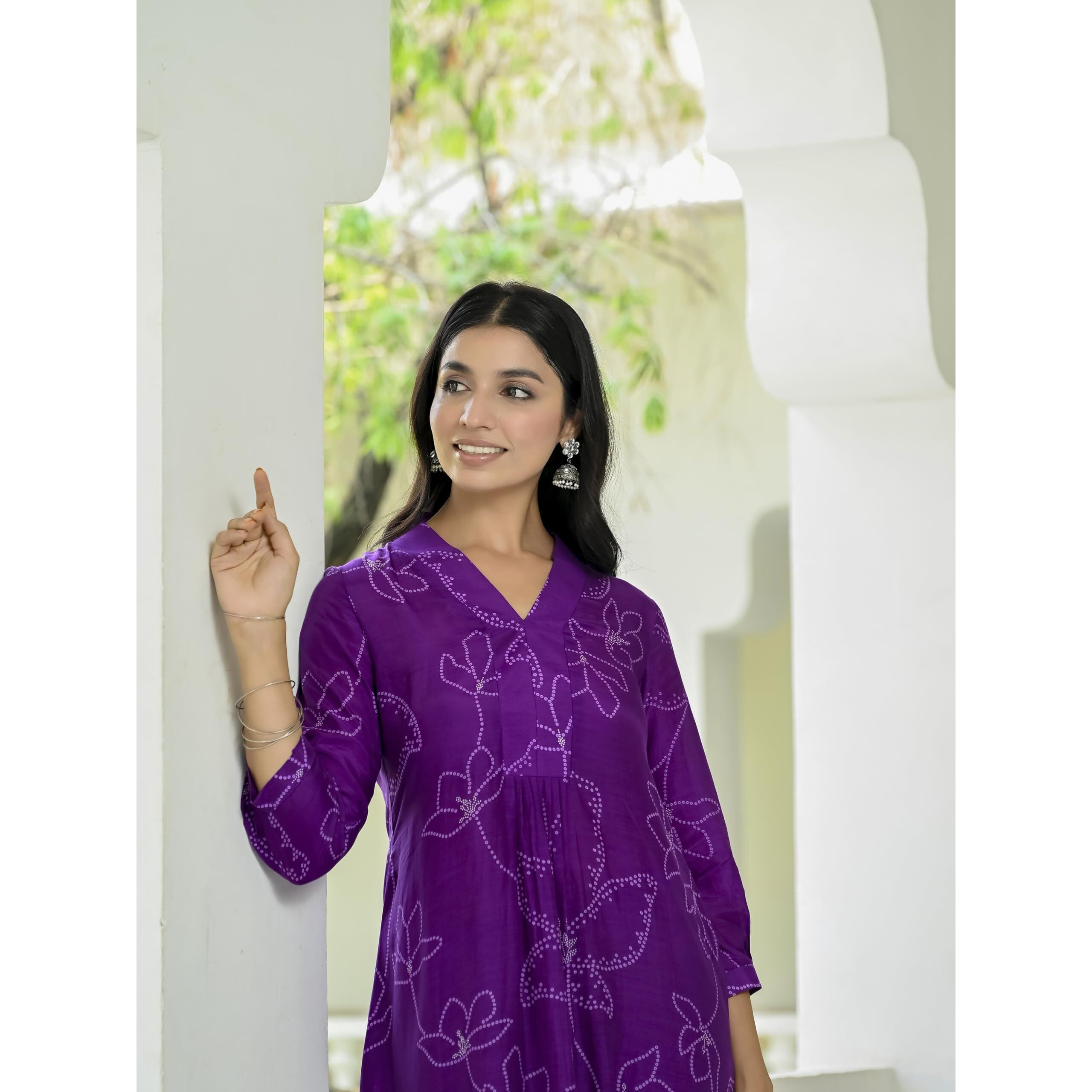 ANNI DESIGNER Women's Cotton Blend Anarkali Printed Kurta with Pant (Marup Begani_S_Begani_Small)