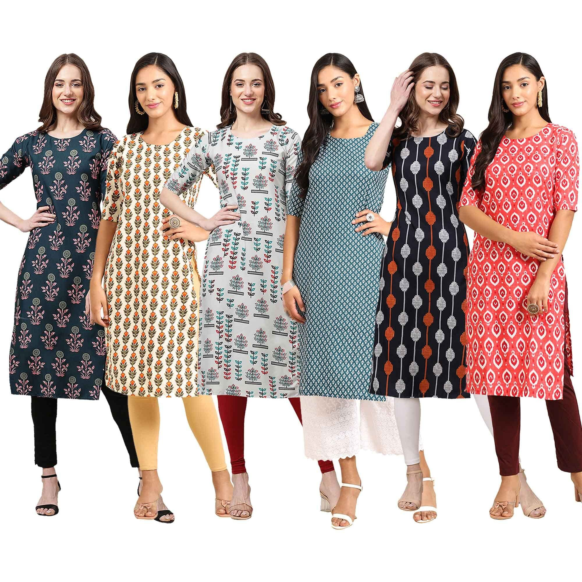 Pinkmint Women's Crepe Digital Print Straight Kurta [Pack of 6] (CKT-335-352-340-351-330-346-XL)