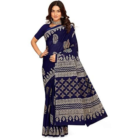 Tamaira Fashion Women's Plain Cotton Saree (2508_IndigoBlue_Indigo Blue)