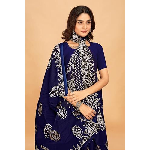 Tamaira Fashion Women's Plain Cotton Saree (2508_IndigoBlue_Indigo Blue)