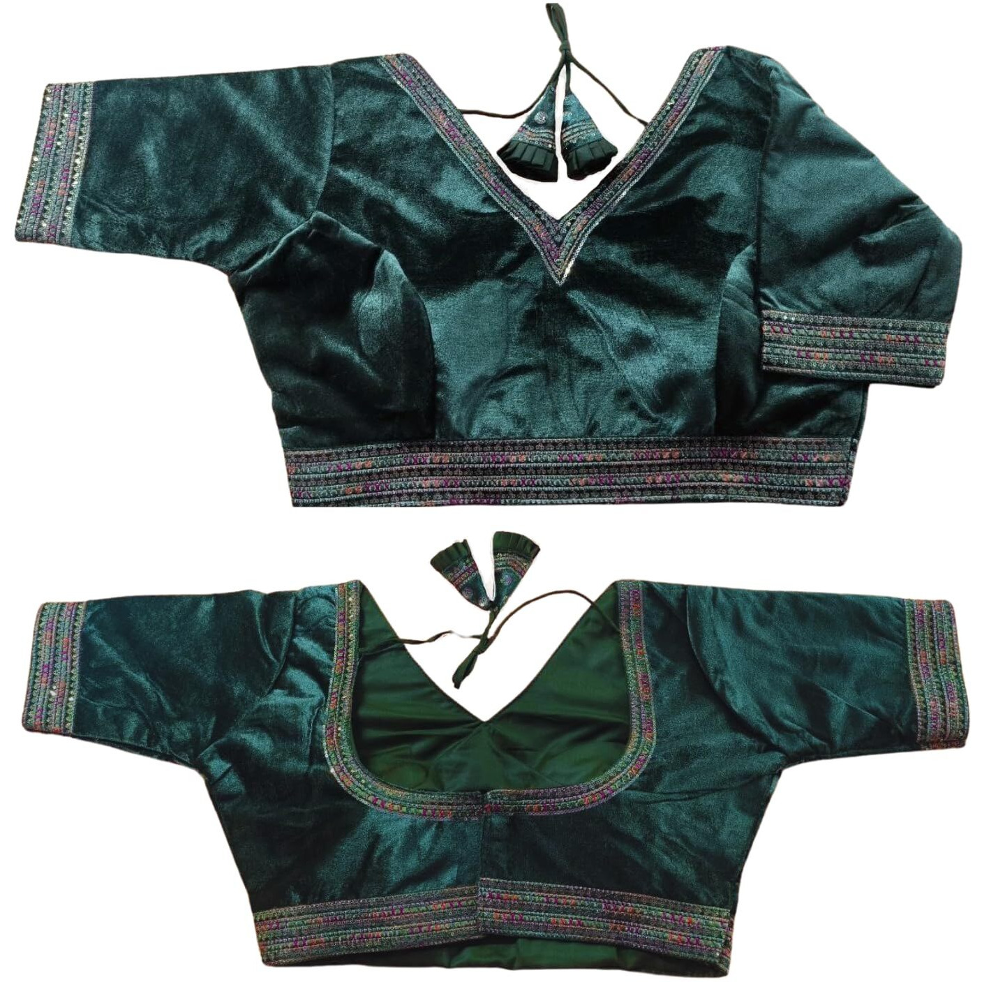 Pujia Mills Women's Milan Silk Blouse for Women Readymade Blouse Half Sleeves Embroidery Blouse aari Work Blouse Readymade Saree Blouse Choli for Women Readymade Choli Dark Green Blouse