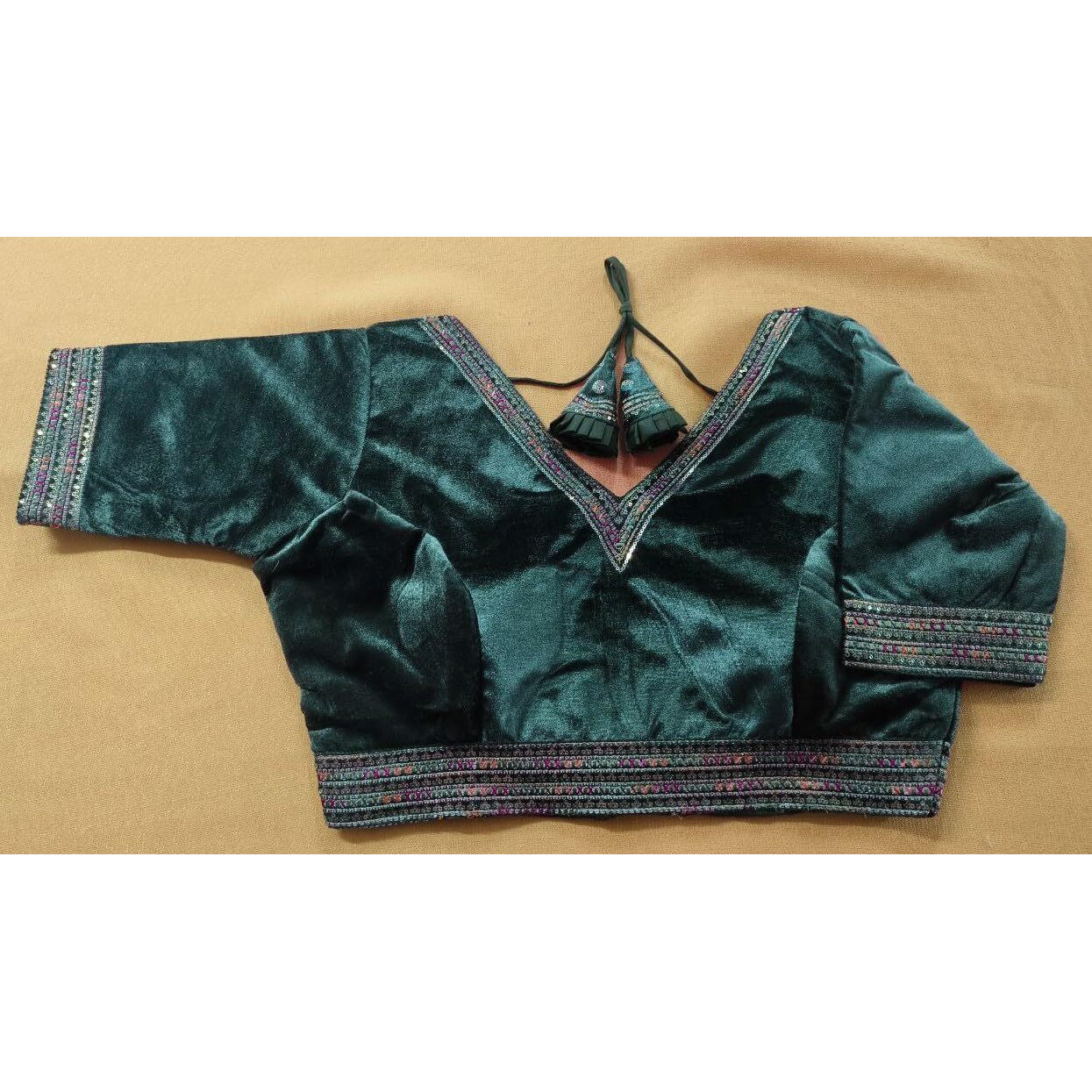 Pujia Mills Women's Milan Silk Blouse for Women Readymade Blouse Half Sleeves Embroidery Blouse aari Work Blouse Readymade Saree Blouse Choli for Women Readymade Choli Dark Green Blouse