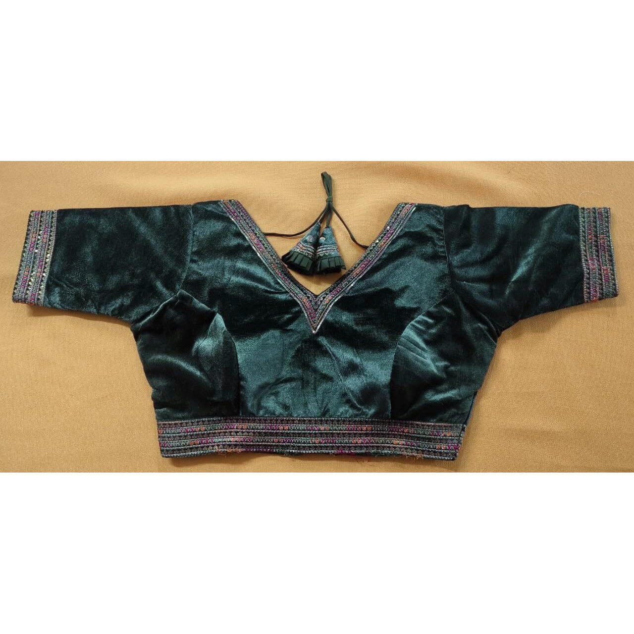 Pujia Mills Women's Milan Silk Blouse for Women Readymade Blouse Half Sleeves Embroidery Blouse aari Work Blouse Readymade Saree Blouse Choli for Women Readymade Choli Dark Green Blouse