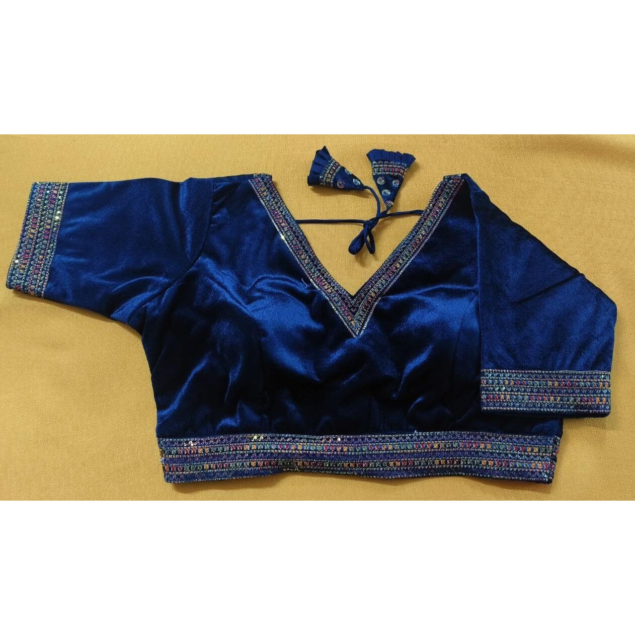 Pujia Mills Women's Milan Silk Blouse for Women Readymade Blouse Half Sleeves Embroidery Blouse aari Work Blouse Readymade Saree Blouse Choli for Women Readymade Choli Blue Blouse