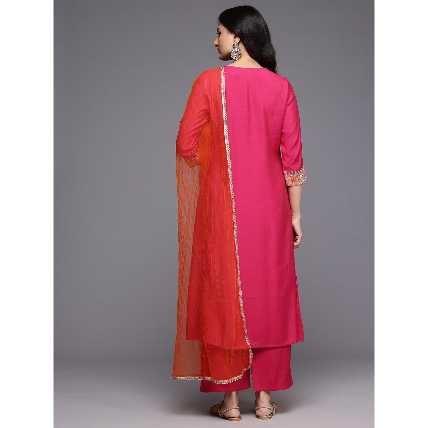 Varanga Women Pink Zari Embroidered Contrast Yoke Kurta With Bottom And Contrast Dupatta