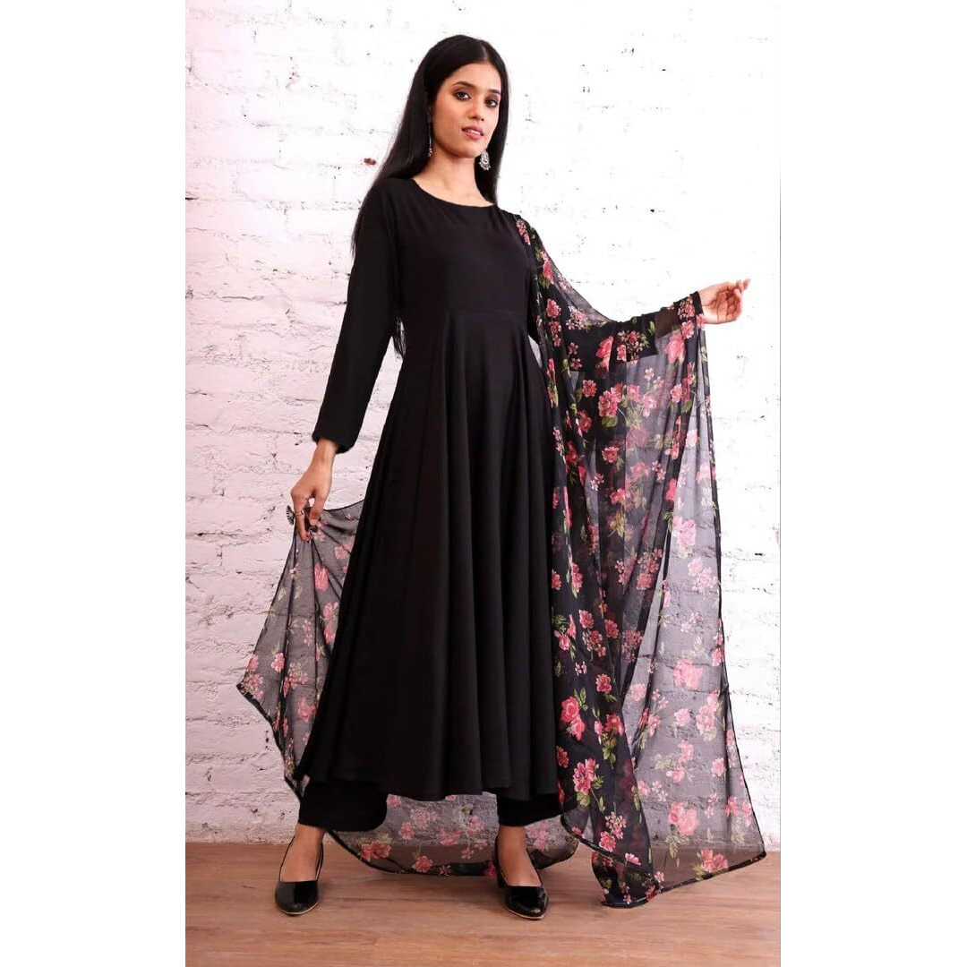 Toochki Salwar Suit Set For Women | Ethnic Salwar Suit for Women |Cotton Salwar Suit Set| Salwar Suit Set With Dupatta | Flared Salwar Suit | Black Salwar Suit Set