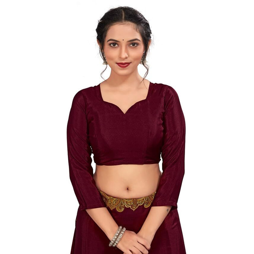 Satrani Women's Silk Crepe Printed Saree with Unstitched Blouse Piece (3441S3026N_Maroon2)