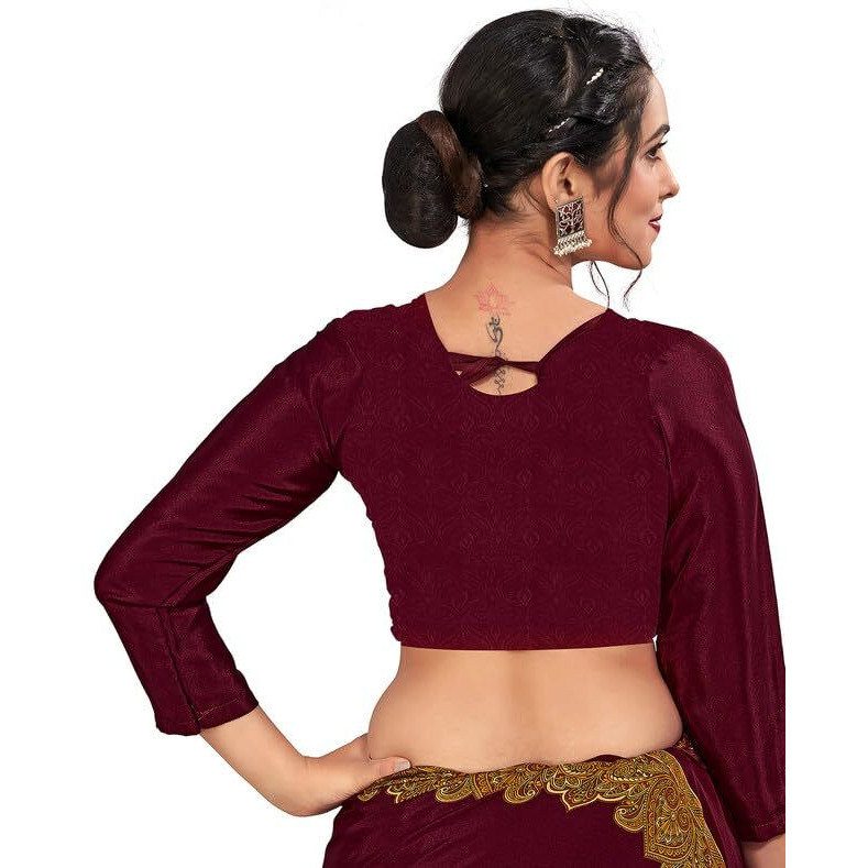 Satrani Women's Silk Crepe Printed Saree with Unstitched Blouse Piece (3441S3026N_Maroon2)